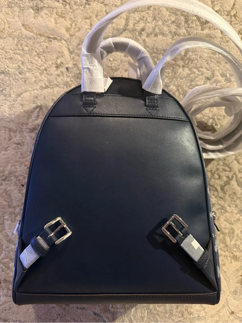 Michael Kors Rhea Medium Logo Jacquard Denim - Blue MK Monogram Mini Backpack